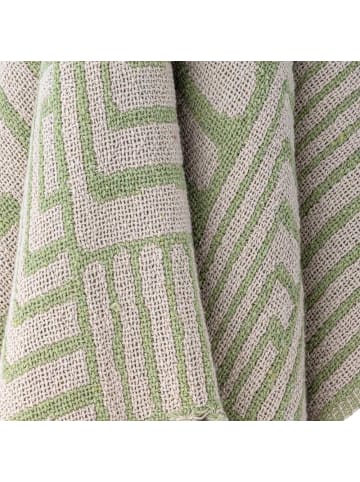 Bloomingville Decke VELVA Grün Natur Gemustert mit Fransen 160x130 cm