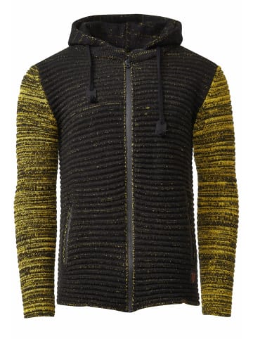 Rusty Neal Schwerer Kontrast Grobstrick Jacke mit Kapuze und Zipper in Schwarz / Gelb