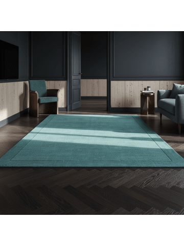 KADIMA DESIGN Teppich 100% Wolle handgewebt, Strukturdesign, einfarbig, weich in Türkis