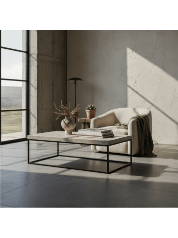 KADIMA DESIGN Couchtisch 120x60x38 cm Sandfarben Sofatisch in Stein-Optik Modern, in Beige