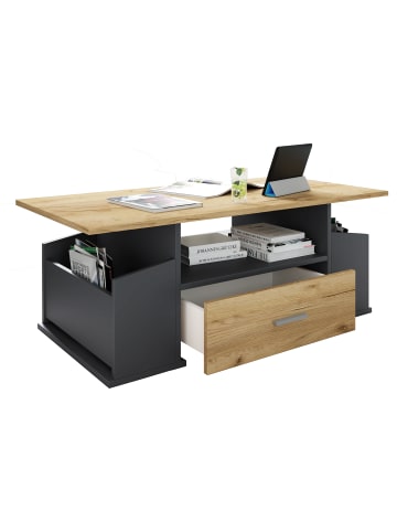 VCM Holz Sofatisch Couchtisch Schublade Junata in Anthrazit / Honig-Eiche