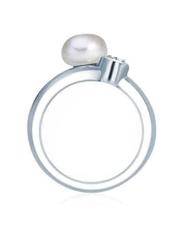 Valero Pearls Perlen-Ring Sterling Silber Zirkonia Süßwasser-Zuchtperle in silber