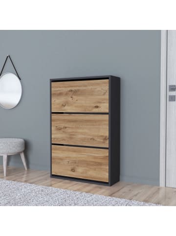 en.casa Schuhschrank Aurskog in Anthrazit Beige (H)110cm (B)73.5cm (T)24cm