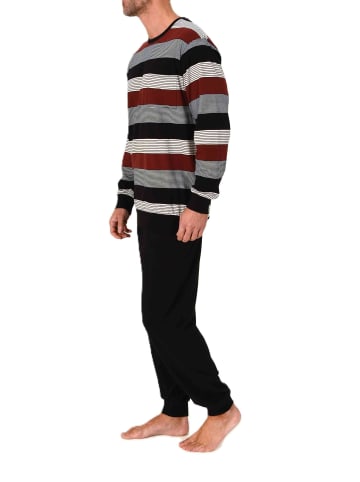 NORMANN Langarm Schlafanzug Pyjama Bündchen Streifen in rot