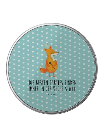 Mr. & Mrs. Panda Teedose Fuchs Koch mit Spruch in Türkis Pastell