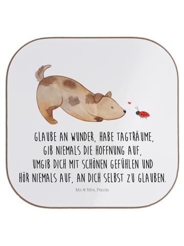 Mr. & Mrs. Panda Glasuntersetzer Hund Marienkäfer mit Spruch in Weiß