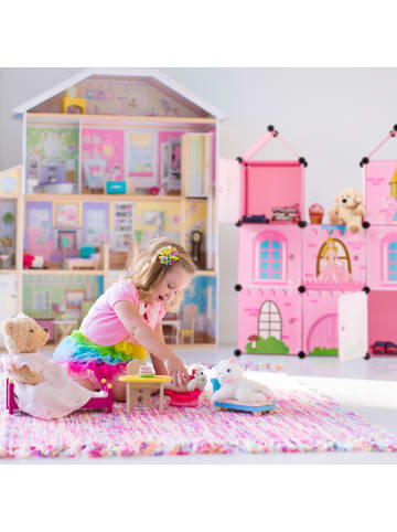 relaxdays Steckregal Prinzessinnenschloss in Rosa - (B)110 x (H)128 x (T)37 cm