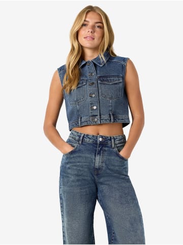 Noisy may Komfortable Jeansjacke Knopfleiste Taschen in Blau-3
