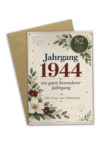 Geburtstagskarte 82. Geburtstag Blumen elegant ... in Weiß