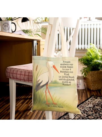Mr. & Mrs. Panda Schultertasche Storch Design mit Spruch in Weiß