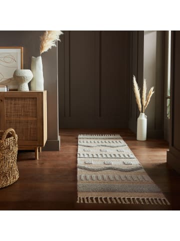 KADIMA DESIGN Naturfaser-Teppich Handgewebt WHARFE Boho Gestreift Wohnlich in Natur-Grau