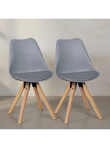 KADIMA DESIGN Esszimmerstühle 2er-Set | Kunstleder, Naturholzbeine, Skandinavisch in Grau