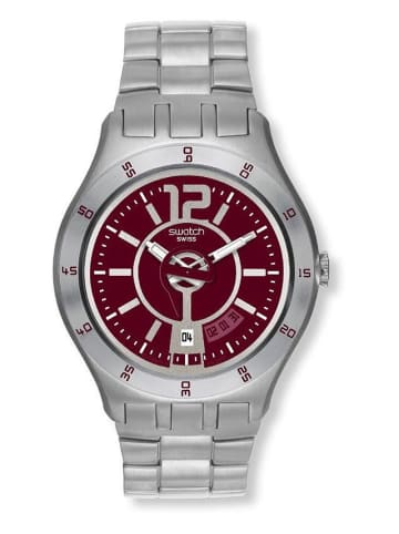 Swatch Armbanduhr in Silber/Rot 42 mm