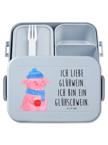 Mr. & Mrs. Panda Bento Box Schwein Glühwein Motiv mit Spruch in Blau Pastell