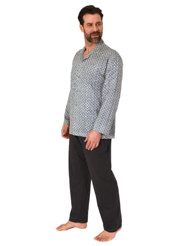 NORMANN Langarm Schlafanzug Pyjama zum durchknöpfen in anthrazit