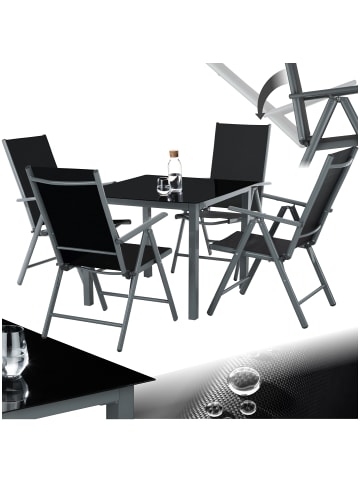tectake Aluminium Sitzgruppe Stabia, Tisch mit Sicherheitsglasplatte und Ausgleichsschra