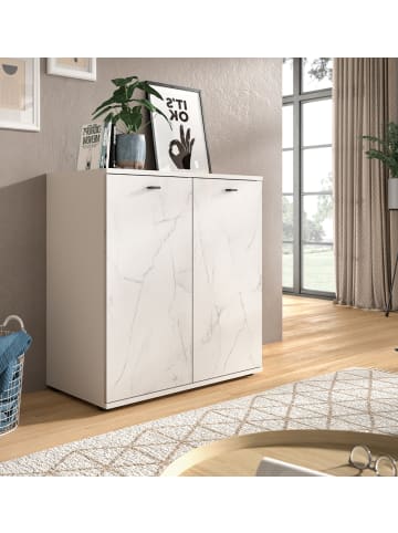 Inn.Furn Kommode weiß Marmor 86 x 88 cm, Sideboard mit Soft-Close