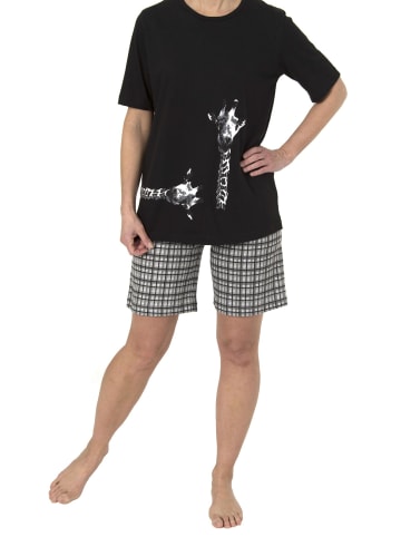 NORMANN Shorty Pyjama kurzarm kurze Hose Karomuster Giraffen - 44676 in schwarz
