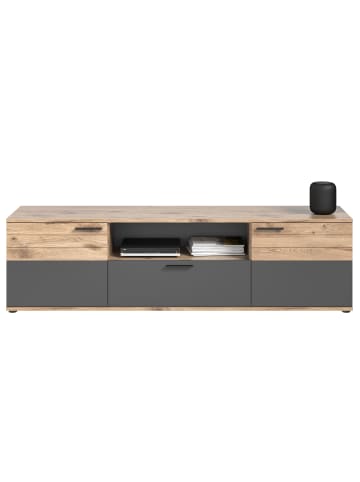 xonox.home Lowboard groß  (B/H/T: 194x53x47 cm) in Nox Oak Nachbildung und Basalt grau