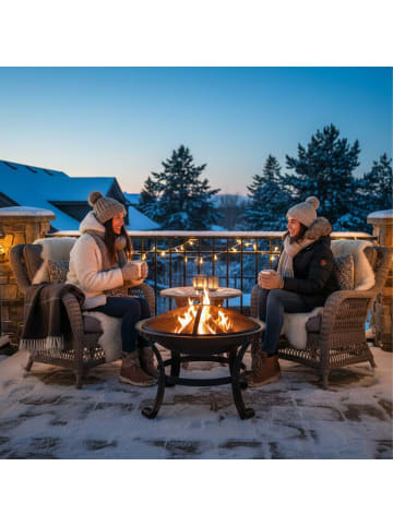 relaxdays Feuerschale in Schwarz - (H)50 x Ø 55 cm