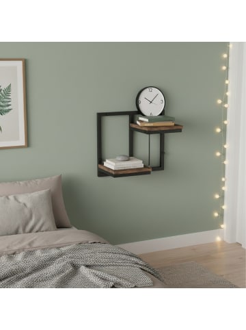 relaxdays Wandregal in Schwarz/ Braun - (B)32,5 x (H)29 x (T)19 cm