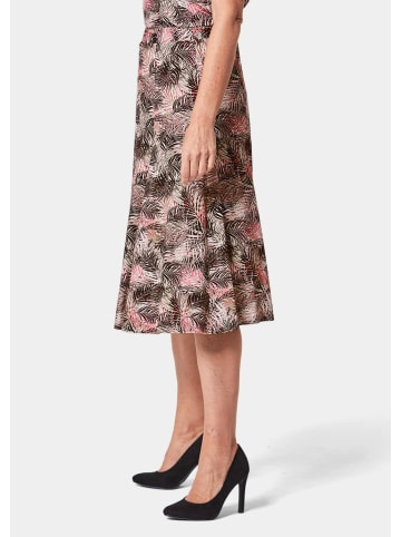 GOLDNER Druckrock aus bequemer Viskose-Elasthan-Mischung in koralle / beige / gemustert
