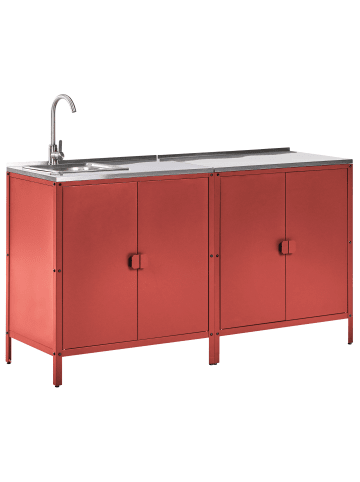 Beliani 2er-Set Gartenküche VILAMA in Rot/Silber