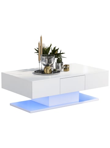 ABRIHOME Couchtisch in Hochglanz Weiß mit 2 Schubladen 100x50x39 cm