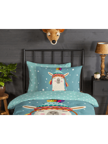 Good Morning Comfort Flanell Bettwäsche - Borax - Lama in blau