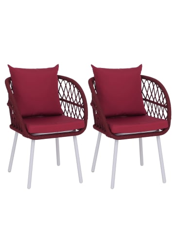 MCW 2er-Set Gartenstuhl Q38 Seilgeflecht, Gestell hellgrau, Polster bordeaux