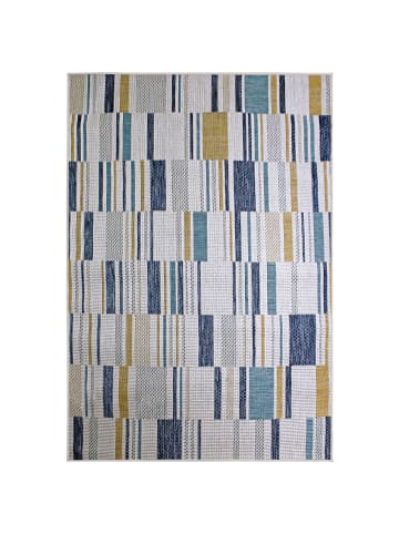 KADIMA DESIGN Outdoor Teppich Geometrische Muster, Terrasse schmutzabweisend in Blau-Gelb