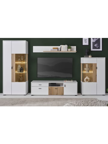 Furn.Design Wohnwand 4-teilig weiß matt, Eiche 320 x 180 cm, Schrankwand mit Soft-Close