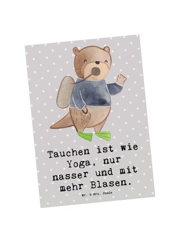 Mr. & Mrs. Panda Ansichtskarte Tauchen Yoga mit Spruch in Grau Pastell