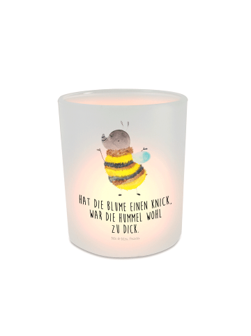 Mr. & Mrs. Panda Glas Windlicht Hummel flauschig mit Spruch in Transparent