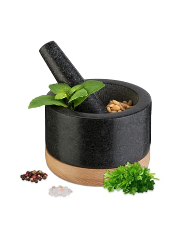 relaxdays Mörser mit Stößel in Schwarz/ Natur