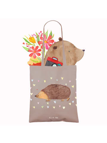 Mr. & Mrs. Panda Shopping Tasche Igel Herzen ohne Spruch in Braun Pastell