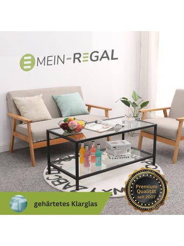 Mein-Regal Couchtisch Glasgow aus Metall mit Glasoberfläche und Ablagefach in Schwarz