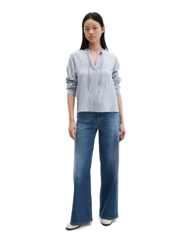 Marc O'Polo Crinkle-Streifenbluse A-Shape in Medium Blue