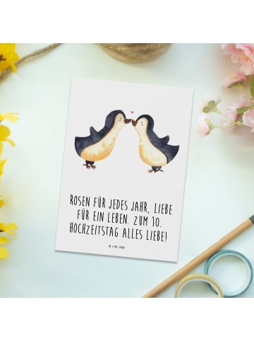 Mr. & Mrs. Panda Postkarte 10. Hochzeitstag Rosenhochzeit mit Sp... in Weiß