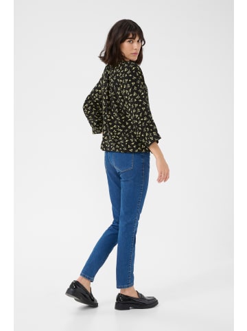 Kaffe Langarm-Bluse KAemine Loose fit in Black/Green Lettuce Ditzy