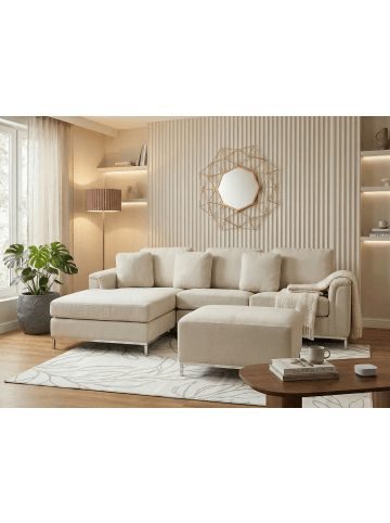 Beliani 2-tlg Ecksofa OSLO in Beige/Silber rechtsseitig