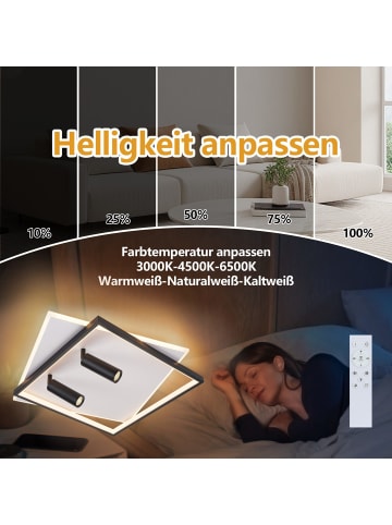 ZMH Deckenleuchte LED in schwarz und weiß Dimmbar eckig 2-flammig L 52cm