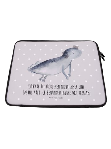 Mr. & Mrs. Panda Laptop Tasche Axolotl Schwimmen mit Spruch in Grau Pastell