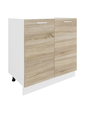 VCM  Spülenschrank Küche Breite 80 cm Esilo in Weiß / Sonoma-Eiche