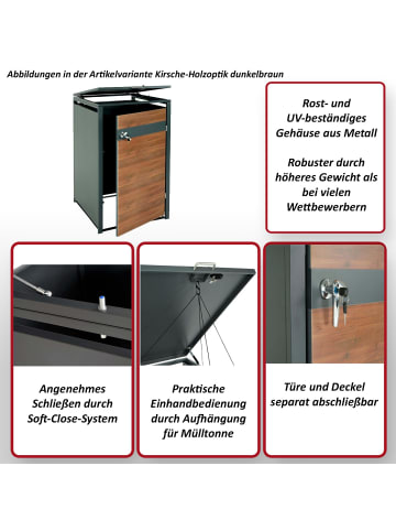 MCW XL 1er/2er-Mülltonnenverkleidung J82, Kirsche-Holzoptik dunkelbraun