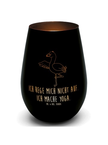 Mr. & Mrs. Panda Windlicht Flamingo Yoga mit Spruch in Schwarz