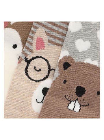 Yuhu Mädchen Socken mit Tieren 3er Pack Motivsocken in Grau
