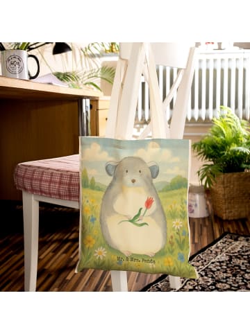 Mr. & Mrs. Panda Strandtasche Chinchilla Blume Design ohne Spruch in Weiß