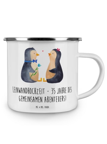 Mr. & Mrs. Panda Camping Emaille Tasse 35. Hochzeitstag Leinwand... in Weiß
