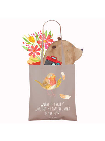 Mr. & Mrs. Panda Tote Bag Rotkehlchen Federn mit Spruch in Braun Pastell